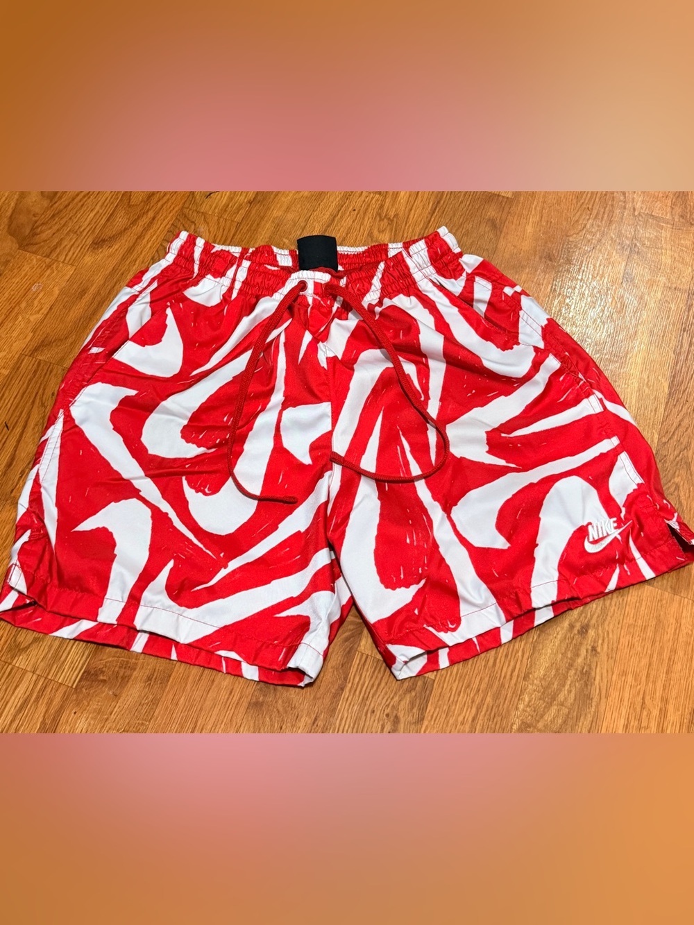 Nike Red and White Patterned Swim Shorts